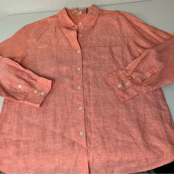 Tommy Bahama Women’s 100% Linen Classic Button Down Blouse Coral Pink Size L - Picture 10 of 10